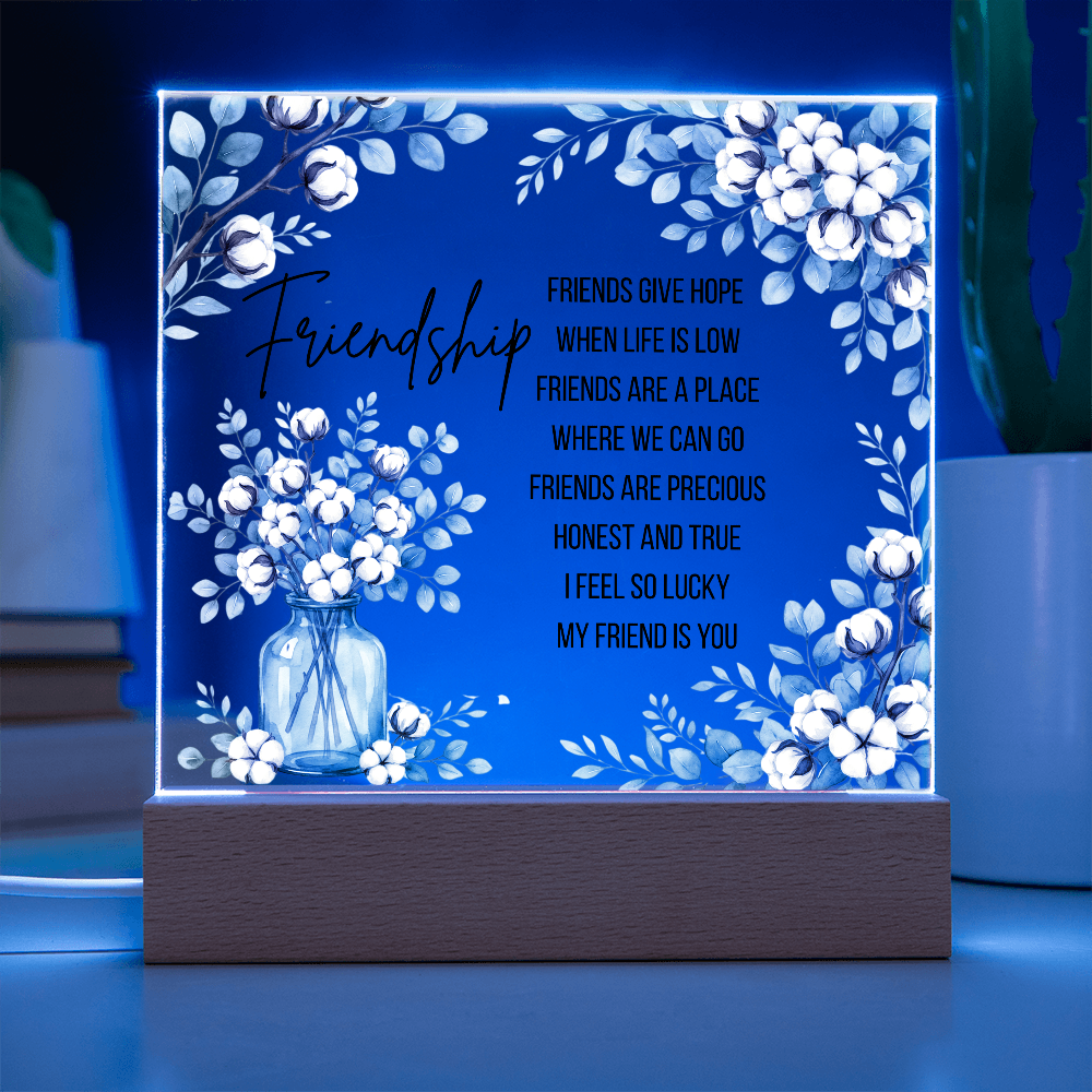 Friendship Gives Hope – Square Acrylic Plaque with LED Base