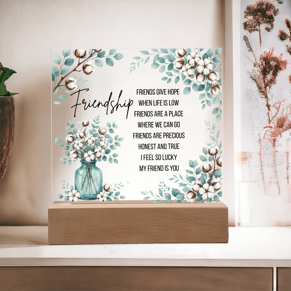 Friendship Gives Hope – Square Acrylic Plaque with LED Base