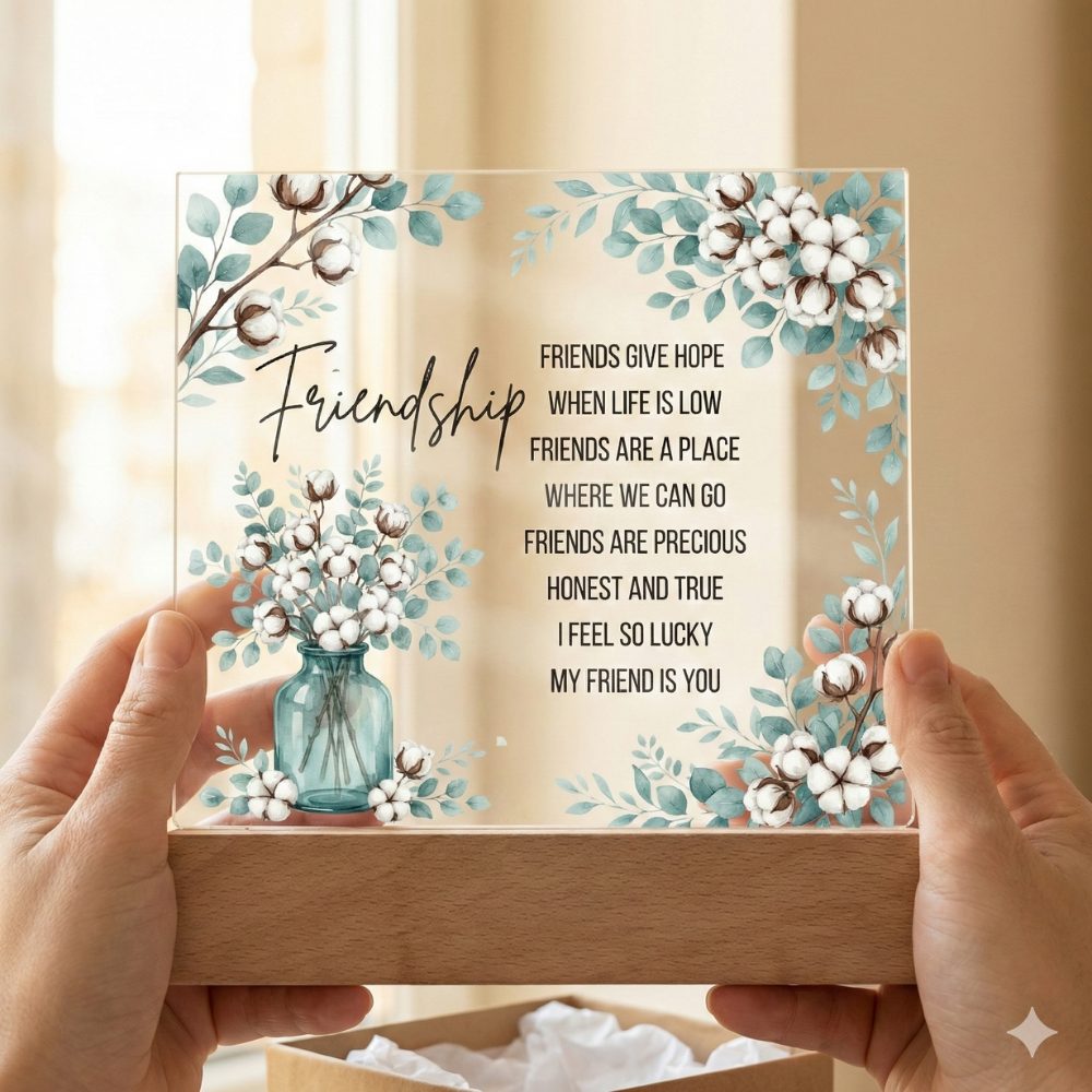 Friendship Gives Hope – Square Acrylic Plaque with LED Base