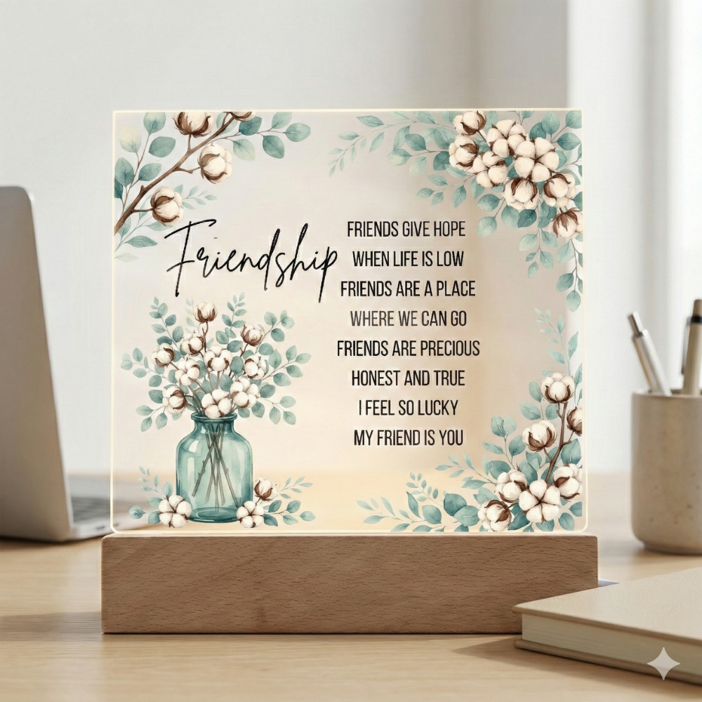 Friendship Gives Hope – Square Acrylic Plaque with LED Base