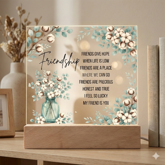 Friendship Gives Hope – Square Acrylic Plaque with LED Base