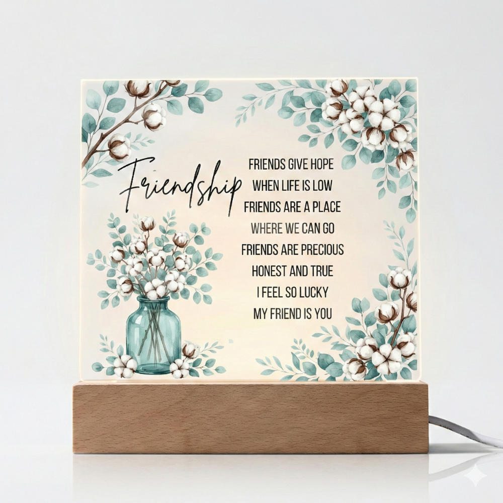 Friendship Gives Hope – Square Acrylic Plaque with LED Base